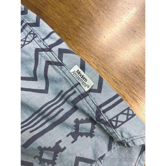 Modern Amusement Mens Long Sleeve Button-Up Shirt Blue Geometric Pattern Size L - Picture 6 of 6